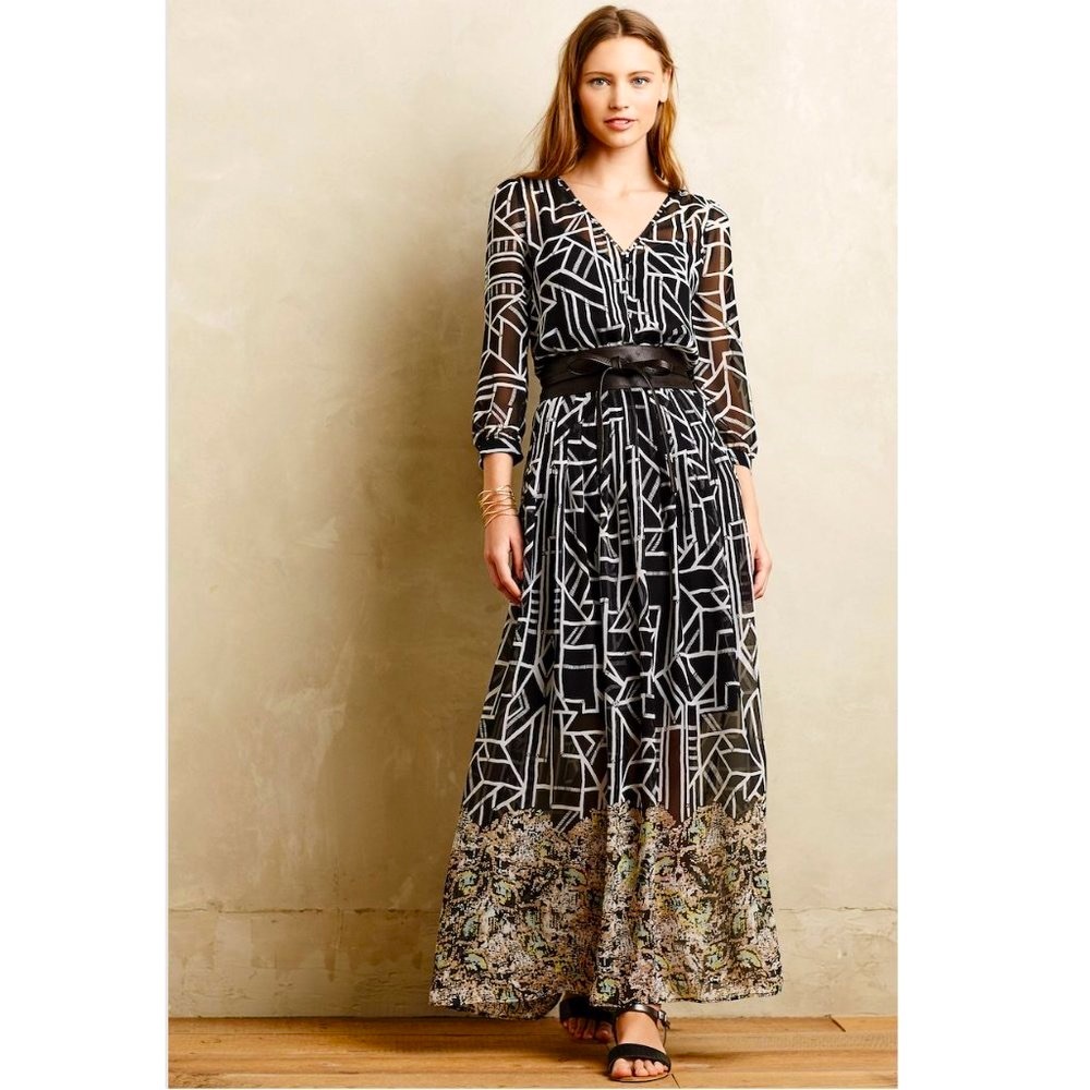 💞HP💞 Anthropologie Floral Flowy Pleat Maxi Dress